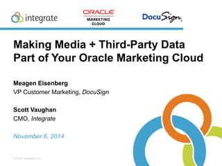 Making Media + Third-Party Data
Part of Your Oracle Marketing Cloud
Meagen Eisenberg
VP Customer Marketing, DocuSign
Scott Vaughan
CMO, Integrate
November 6, 2014
© 2014 Integrate.com
 