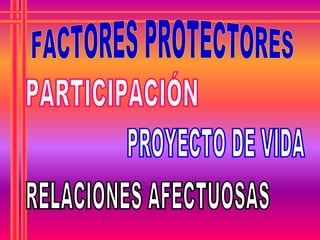 FACTORES PROTECTORES PARTICIPACIÓN PROYECTO DE VIDA RELACIONES AFECTUOSAS 