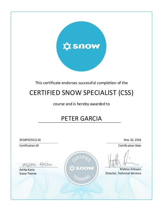 Garcia Snow Certification