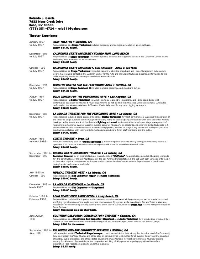 theatre resume theatre resume