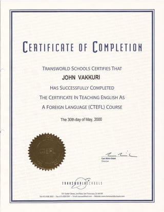 Transworld Schools - CTEFL Certificate