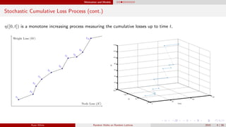 Motivation and Models
Stochastic Cumulative Loss Process (cont.)
η([0, t]) is a monotone increasing process measuring the cumulative losses up to time t,
Ryan White Random Walks on Random Lattices 2015 4 / 56
 
