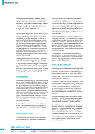 Vuosikertomus 2015
16
LIEDON SÄÄSTÖPANKIN VUODET
2000 40 000 asiakasta. 2002 Eurot käyttöön, sijoituspalveluyksikkö perustetaan Kauppatorin konttorin yhteyteen.
varat palautetaan jäsenpankeille. Rahaston toiminta
päättyi, kun rahaston valtuuskunta hyväksyi purkamis-
ta koskeva lopputilityksen maaliskuussa 2015. Liedon
Säästöpankin osuus palautettavista varoista on kokonai-
suudessaan 2,4 milj. euroa ja ne on kirjattu liiketoimin-
nan muihin tuottoihin siten, että tilikaudella 2014 on
kirjattu 1,7 milj. euroa ja tilikaudella 2015 		
0,7 milj. euroa.
Rahoitusvakausviranomaisesta annetun lain (1195/2014)
mukaan talletuspankilla on velvollisuus kuulua talle-
tussuojajärjestelmään ja maksaa talletussuojamaksua.
Talletussuoja korvaa tallettajien varat, jos ne eivät ole
käytettävissä luottolaitoksen jouduttua pysyviin mak-
suvaikeuksiin. Korvaus on enimmillään 100.000 euroa
yhtä luottolaitosta kohden. Samaan talletuspankkien
yhteenliittymään kuuluvia talletuspankkeja pidetään
talletussuojan osalta yhtenä luottolaitoksena. Tämä tar-
koittaa, että yhdessä tai useammassa yhteenliittymään
kuuluvassa talletuspankissa olevat varat korvataan
yhteensä 100.000 euron enimmäismäärään asti. Sääs-
töpankkien yhteenliittymä on tässä tarkoitettu talletus-
pankkien yhteenliittymä.
Pankin talletussuojamaksu oli tilikaudella 340 tuhatta
euroa. Talletussuojasta vastaa vuoden 2015 alusta pe-
rustettu uusi viranomainen, Rahoitusvakausvirasto. Van-
ha talletussuojarahasto hyvittää kuitenkin jäsenpankeil-
leen Rahoitusvakausviraston vuodelle 2015 määräämät
talletussuojamaksut siinä suhteessa kuin kukin Vanhan
talletussuojarahaston jäsenpankit ovat vuosien kuluessa
kartuttaneet rahastoa. Näin ollen talletussuojamaksulla
ei ole pankille kuluvaikutusta tilikaudella 2015.
SIJOITTAJIEN TURVA
Liedon Säästöpankki kuuluu myös sijoittajien korvausra-
hastoon, jonka suojan piiriin kuuluvat kaikki ei-ammatti-
maiset sijoittajat. Sijoittajien korvausrahaston tarkoituk-
sena on sen jäseninä olevien sijoituspalveluyritysten ja
luottolaitosten korvausrahaston suojan piiriin kuuluvien
sijoittajien saamisten turvaaminen. Korvausrahaston
varoista korvataan sijoituspalveluyrityksen hallussa tai
hallinnoitavana sijoituspalvelun tarjoamisen yhteydessä
olevat suojan piiriin kuuluvien sijoittajien saamiset.
Samalle sijoittajalle maksettavan korvauksen määrä on
yhdeksän kymmenesosaa sijoittajan samalta sijoitus-
palveluyritykseltä olevan saamisen määrästä, kuitenkin
enintään 20 000 euroa.
Sijoittajien korvausrahastoa koskevan lainsäädännön
mukaan Säästöpankkien yhteenliittymään kuuluvia
pankkeja pidetään korvaussuojan osalta yhtenä pank-
kina.
VAKAVARAISUUDEN HALLINTA
Liedon Säästöpankki on määritellyt vakavaraisuuden
hallintaprosessin, jonka tavoitteena on pankin riskin-
kantokyvyn riittävyyden turvaaminen suhteessa toi-
minnan kaikkiin olennaisiin riskeihin. Tämän tavoitteen
saavuttamiseksi pankki tunnistaa ja arvioi toimintaansa
liittyvät riskit kattavasti ja mitoittaa riskinkantokykynsä
vastaamaan pankin riskien yhteismäärää. Vakavarai-
suutensa turvaamiseksi pankki asettaa riskiperusteiset
pääomatavoitteet ja laatii pääomasuunnitelman tavoit-
teiden saavuttamiseksi. Vakavaraisuuden hallintaproses-
sin tavoitteena on myös ylläpitää ja kehittää laadukasta
riskienhallintaa.
Pankki toimii strategiansa mukaisesti vähittäispankki-
toiminnassa. Toimimalla vain tällä liiketoiminta-alueella
pankki kykenee pitämään toimintaansa sisältyvät riskit
hallittavina ja toiminnan laatuun nähden pieninä. Pan-
kin vakavaraisuuden hallinnasta vastaa pankin hallitus,
joka myös määrittelee toimintaan liittyvät riskirajat.
Pankin hallitus käy vuosittain läpi pankin vakavaraisuu-
den hallintaan liittyvät riskit, pääomasuunnitelman sekä
riskeille asetetut rajat.
Vakavaraisuuden hallintaprosessissaan pankki laatii
mm. tulos-, kasvu- ja vakavaraisuusennusteet. Ennustei-
den perusteella pankki kartoittaa tarvittavat toimenpi-
teet, joilla liiketoimintastrategian mukainen vakavarai-
suustaso kyetään ylläpitämään.
OMAT VARAT JA VAKAVARAISUUS
Liedon Säästöpankin vakavaraisuus on vahvalla tasolla
ja täyttää sekä 8 %:n vähimmäistason että lisäpääoma-
vaatimukset. Vuoden 2015 alussa otettiin käyttöön sekä
kiinteä lisäpääomavaatimus 2,5 % että muuttuva lisä-
pääomavaatimus, jonka viranomaiset voivat tarvittaessa
asettaa 0–2,5 %:n tasolle. Vuonna 2015 muuttuvaa lisä-
pääomavaatimusta ei asetettu.
Säästöpankki soveltaa vakavaraisuuslaskennassa luotto-
riskin laskentaan standardimenetelmää ja operatiivisen
riskin osalta perusmenetelmää. Liedon Säästöpankki
julkistaa vakavaraisuuslaskennan kannalta olennai-
set tiedot vuosittain osana toimintakertomustaan ja
tilinpäätöksen liitetietoja. Puolivuosittain tehtävässä
osavuosikatsauksessa julkistetaan keskeiset vakavarai-
suustiedot.
Säästöpankkiryhmä julkistaa Säästöpankkien yhteen-
liittymän ns. Pilari III:n mukaiset vakavaraisuustiedot
tilinpäätöksessään. Säästöpankkiryhmän tilinpäätös on
luettavissa www.saastopankki.fi verkkopalvelussa.
Liedon Säästöpankin omat varat yhteensä olivat 104,4
miljoonaa euroa (91,6), kun omien varojen vähimmäis-
vaatimus oli 42,6 miljoonaa euroa (38,8). Ydinpääoma
(CET1) määrä oli 98,0 miljoonaa euroa. Ensisijaisten
omien varojen määrä oli 98,0 miljoonaa euroa (81,2).
Toissijaiset omat varat olivat 6,4 miljoonaa euroa (10,4).
Liedon Säästöpankin vakavaraisuutta koskevat tiedot
sisältyvät säästöpankkien yhteenliittymän konsoli-	
doituun tilinpäätökseen.
Vuosikertomus 2015
 