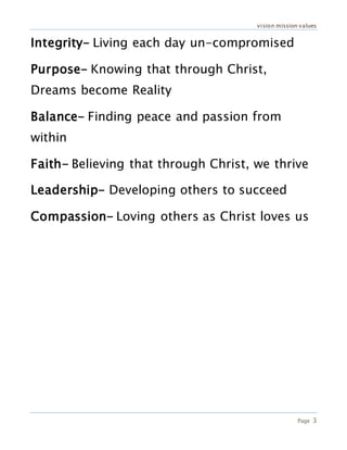 vision mission values | DOCX | Christianity | Religion & Spirituality