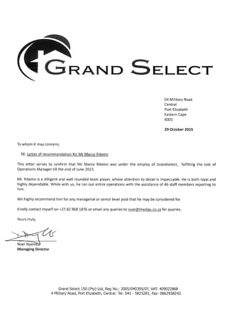 Letter of recommendation - G. Select