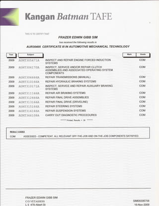 Frazer skills test certificate page1