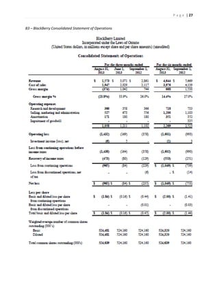 P a g e | 27
B3 – BlackBerry Consolidated Statement of Operations
 