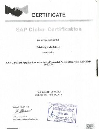 Certified SAP Certificate