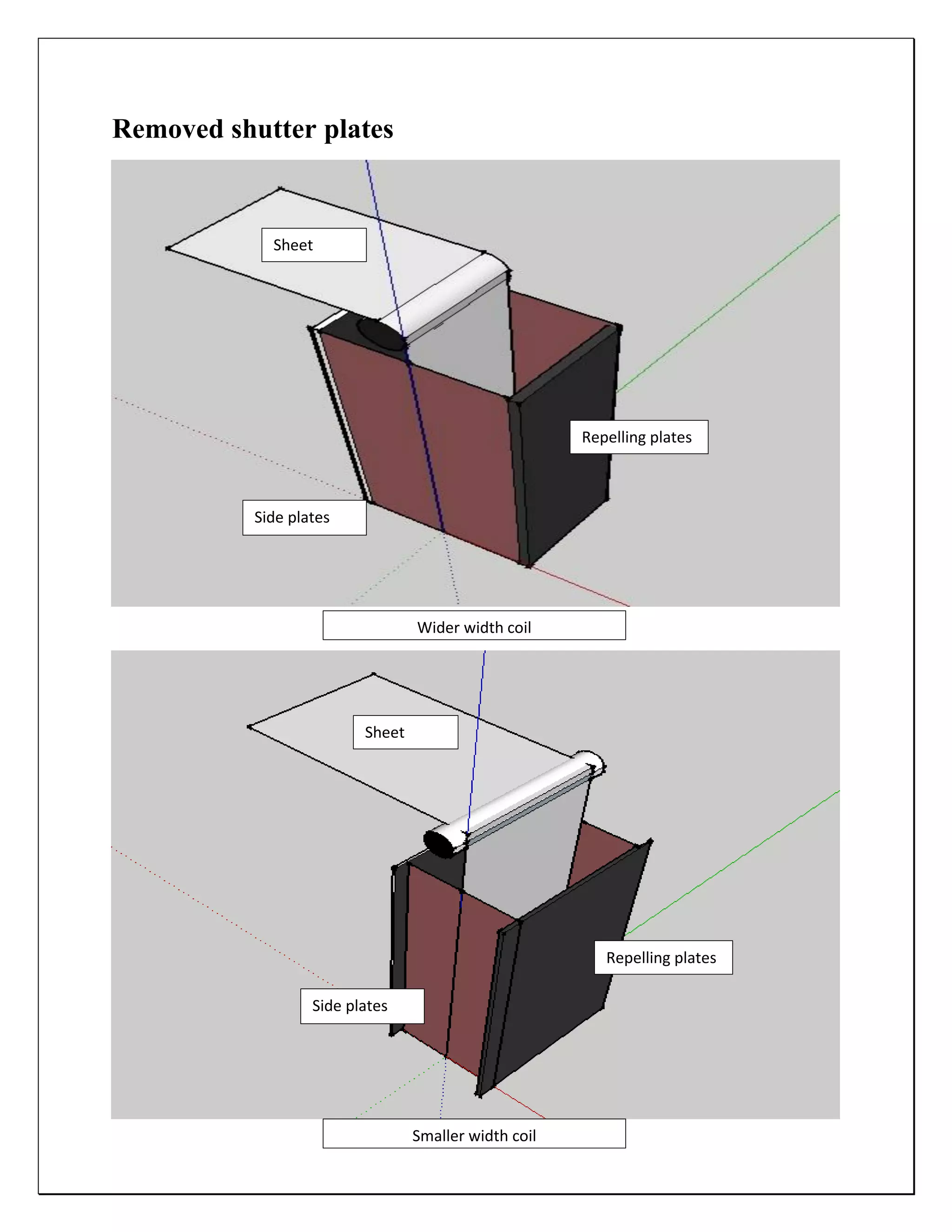 Removed shutter plates
Sheet
Repelling plates
Side plates
Sheet
Repelling plates
Side plates
Wider width coil
Smaller width coil
 