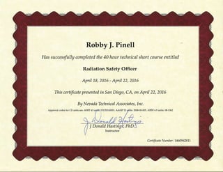 Rob Pinell - RSO Certificate NTA
