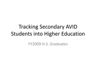 Tracking Secondary AVID
Students into Higher Education
FY2009 H.S. Graduates
 
