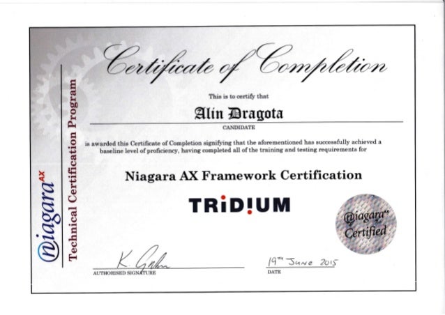 Niagara Ax Certificate