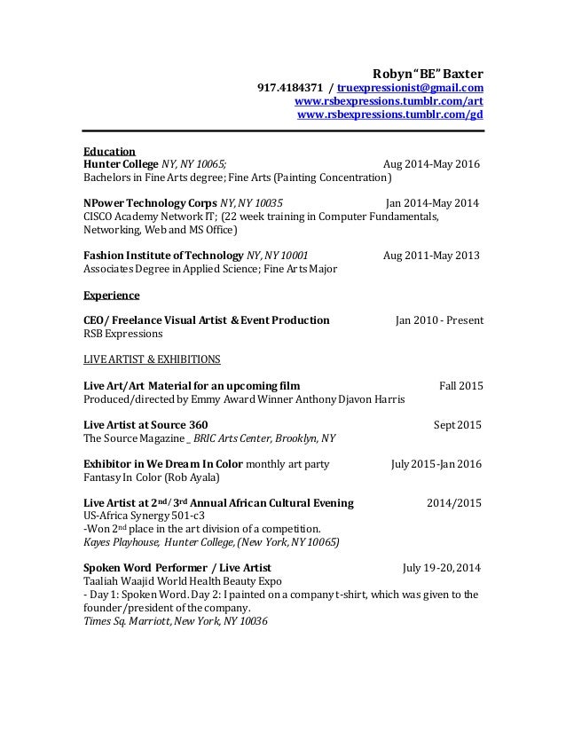 rbaxter visual art resume 2016 fine artist resume