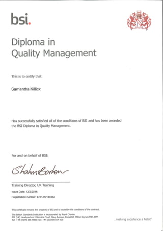 Diploma in Quality Management