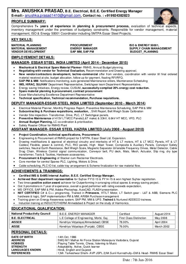 certified energy manager resume