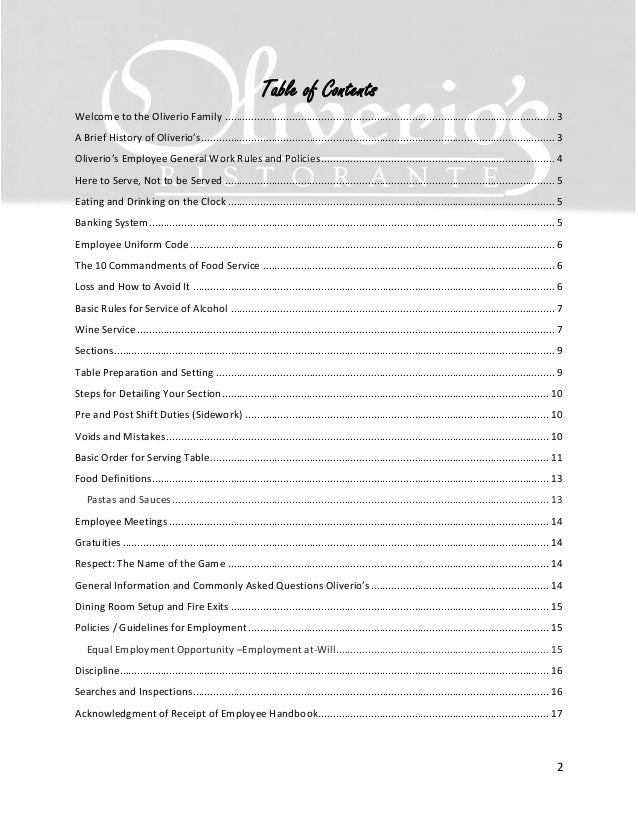 Oliverio S Employee Manual 2015