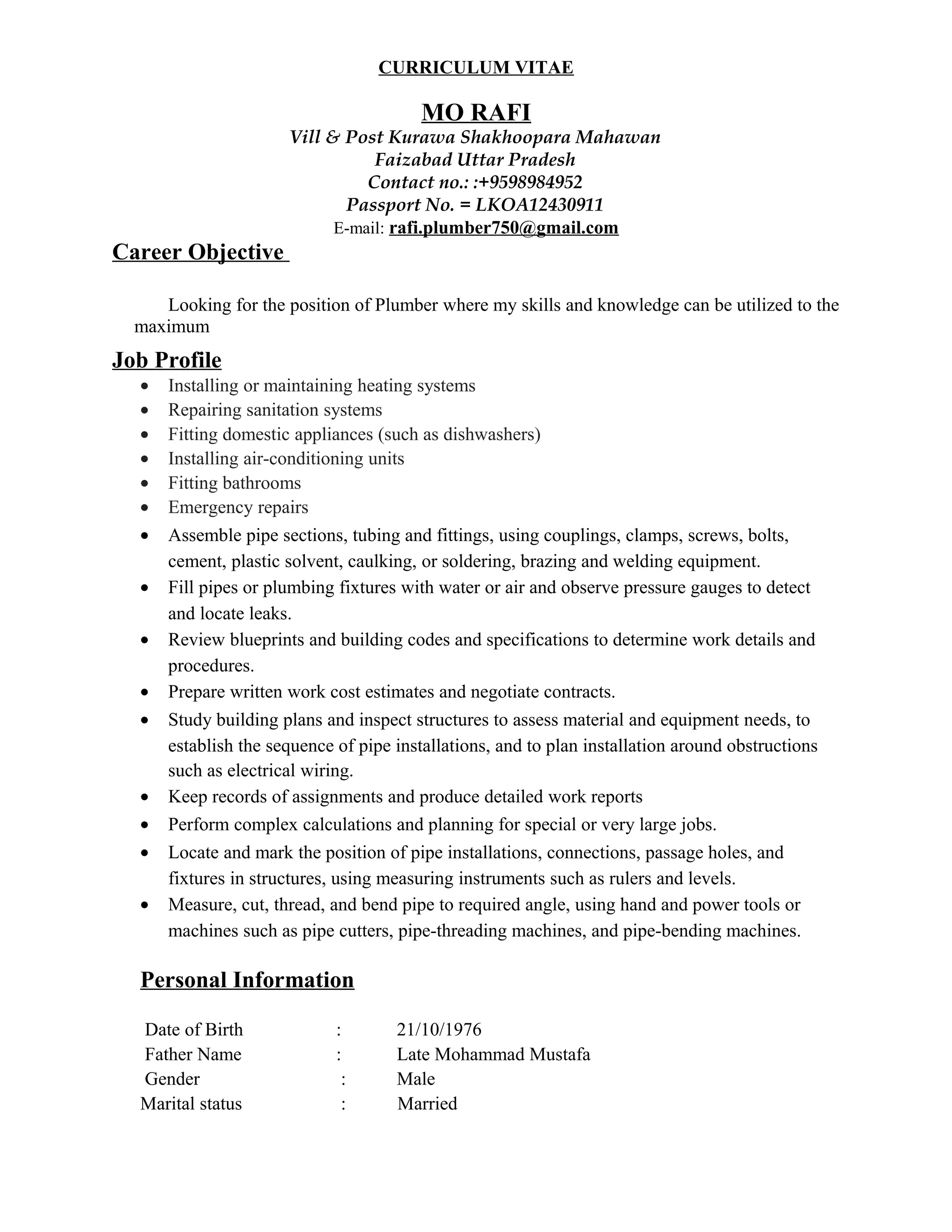 MO RAFI PLUMBER | PDF