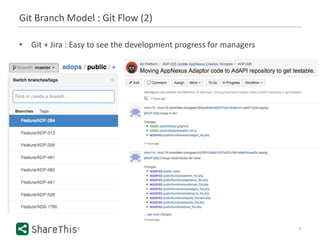Git Branch Model : Git Flow (2)
• Git + Jira : Easy to see the development progress for managers
7
 