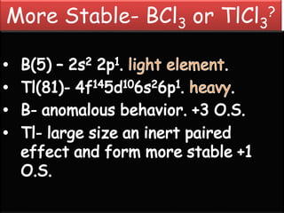 More Stable- BCl3 or TlCl3
?
 