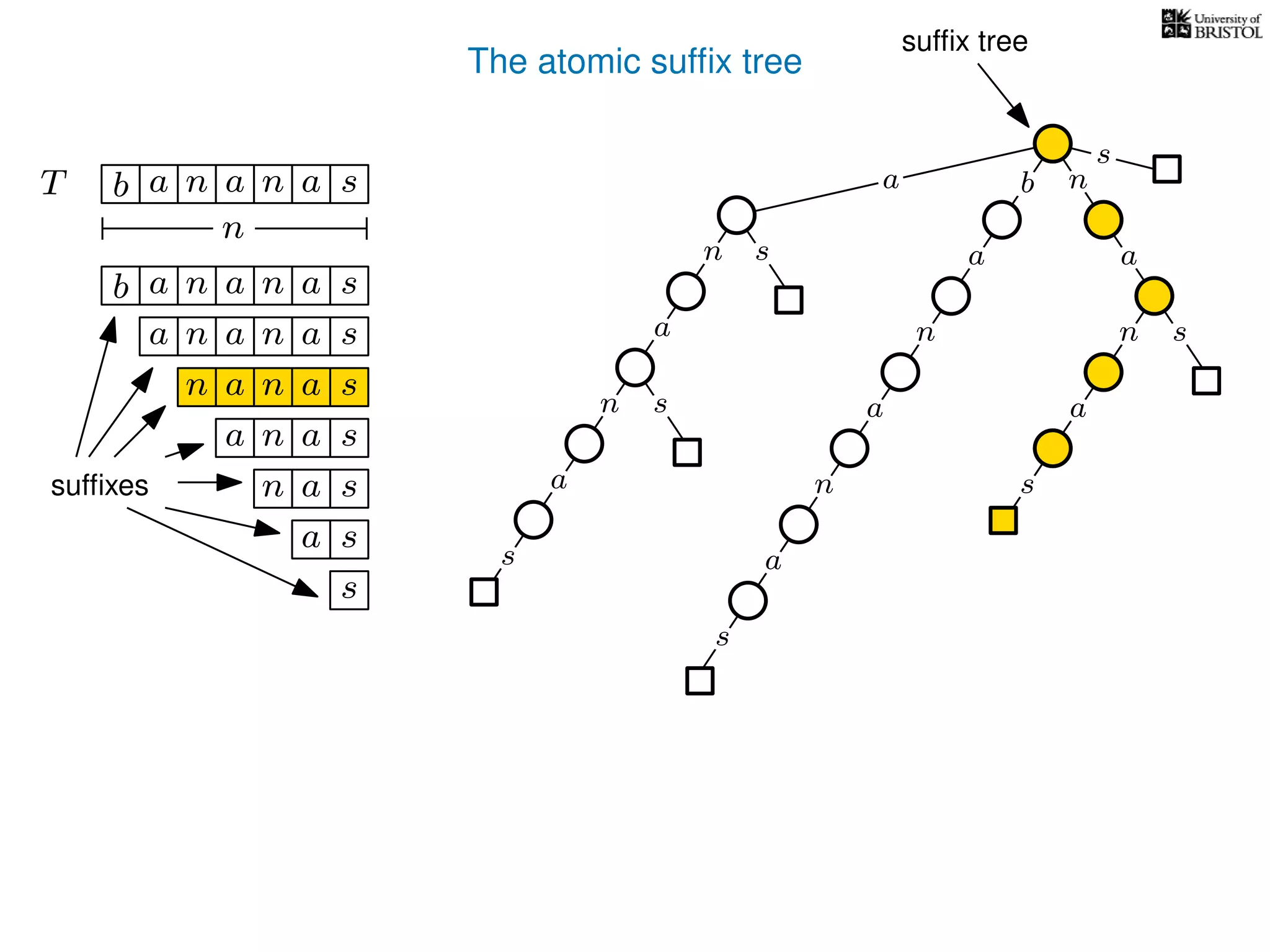 The atomic sufﬁx tree
sn
a
s
n
a
s
a
n
a
s
TT b n aaa sn
n
a
s
b n
a
sn
a
n
a
s
b n aaa sn
n aaa sn
n aa sn
aa sn
a sn
a s
s
sufﬁxes
sufﬁx tree
 