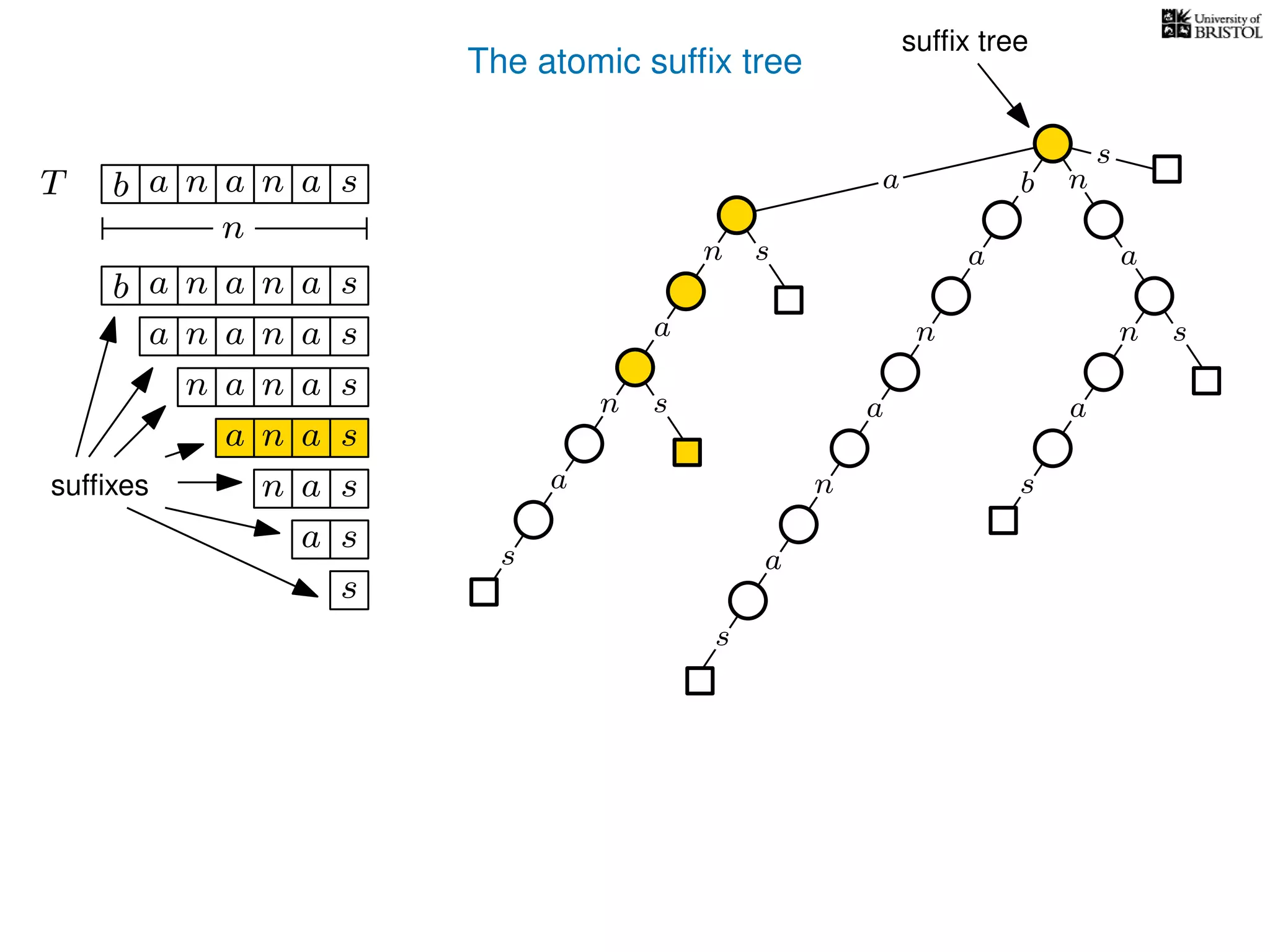 The atomic sufﬁx tree
sn
a
s
n
a
s
a
n
a
s
TT b n aaa sn
n
a
s
b n
a
sn
a
n
a
s
b n aaa sn
n aaa sn
n aa sn
aa sn
a sn
a s
s
sufﬁxes
sufﬁx tree
 