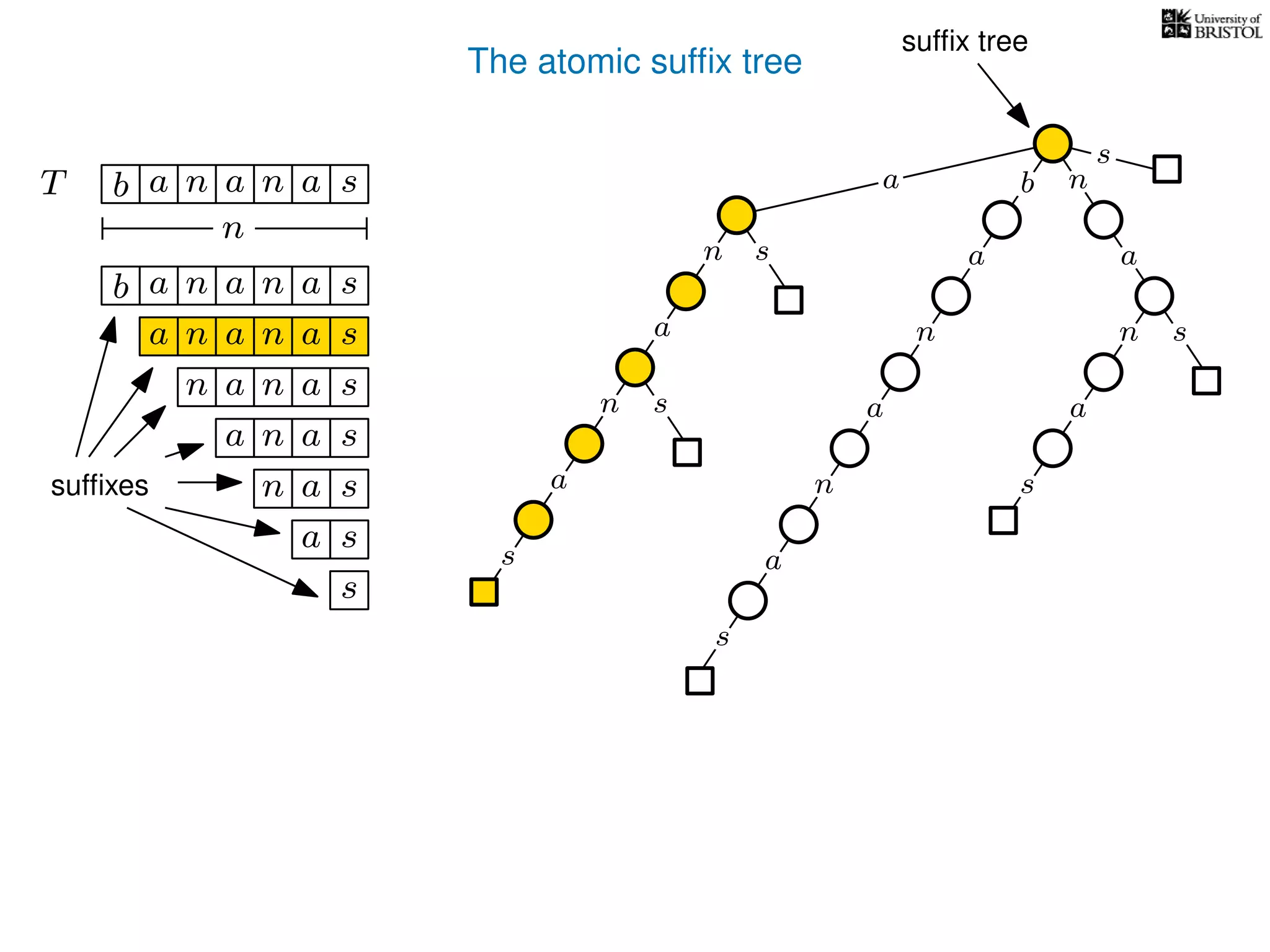 The atomic sufﬁx tree
sn
a
s
n
a
s
a
n
a
s
TT b n aaa sn
n
a
s
b n
a
sn
a
n
a
s
b n aaa sn
n aaa sn
n aa sn
aa sn
a sn
a s
s
sufﬁxes
sufﬁx tree
 