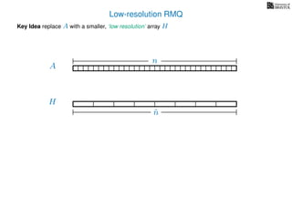 Low-resolution RMQ
A
Key Idea replace A with a smaller, ‘low resolution’ array H
H
˜n
n
 