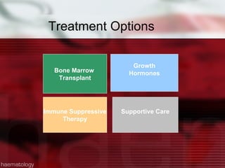 Treatment Options Bone Marrow  Transplant Growth Hormones Immune Suppressive Therapy Supportive Care 