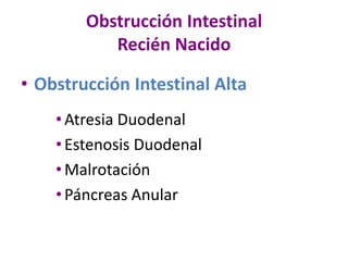 Obstrucción Intestinal
Recién Nacido
• Obstrucción Intestinal Alta
•Atresia Duodenal
•Estenosis Duodenal
•Malrotación
•Páncreas Anular
 