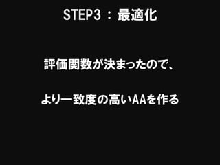 STEP3 ： 最適化
評価関数が決まったので、
より一致度の高いAAを作る
 