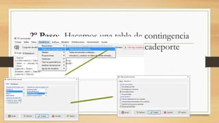  
2º Paso: Hacemos una tabla de contingencia
con la variable sexo y la Practicadeporte
 