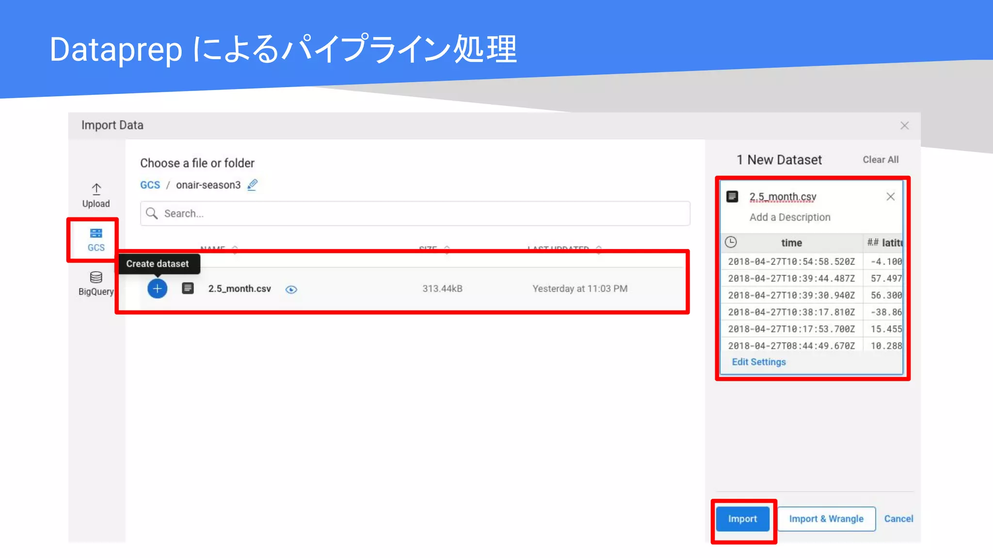 Cloud OnAir
Dataprep によるパイプライン処理
 