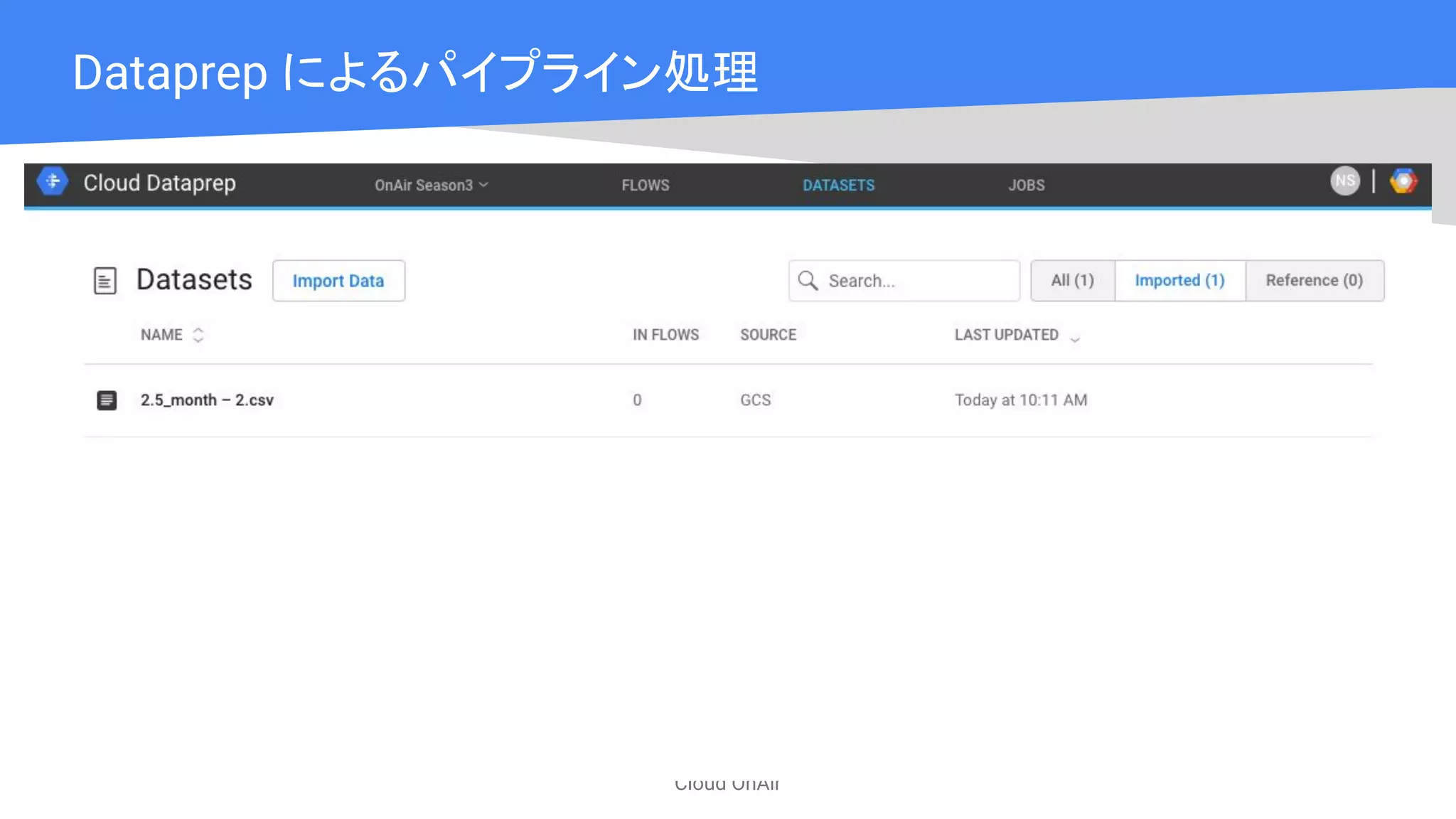 Cloud OnAir
Dataprep によるパイプライン処理
 