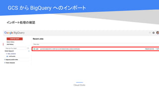 Cloud OnAir
GCS から BigQuery へのインポート
インポート処理の確認
 