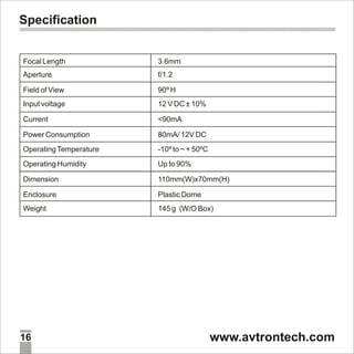 Avtron Dome CCTV Camera Aa 4503-fs-manual