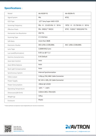 Avron Dome CCTV Camera Aa 4503 p-fs-datasheet
