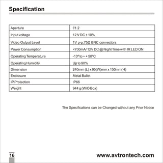 Avtron IR Bullet Camera Aa 4549 p-6049-vsr7-manual