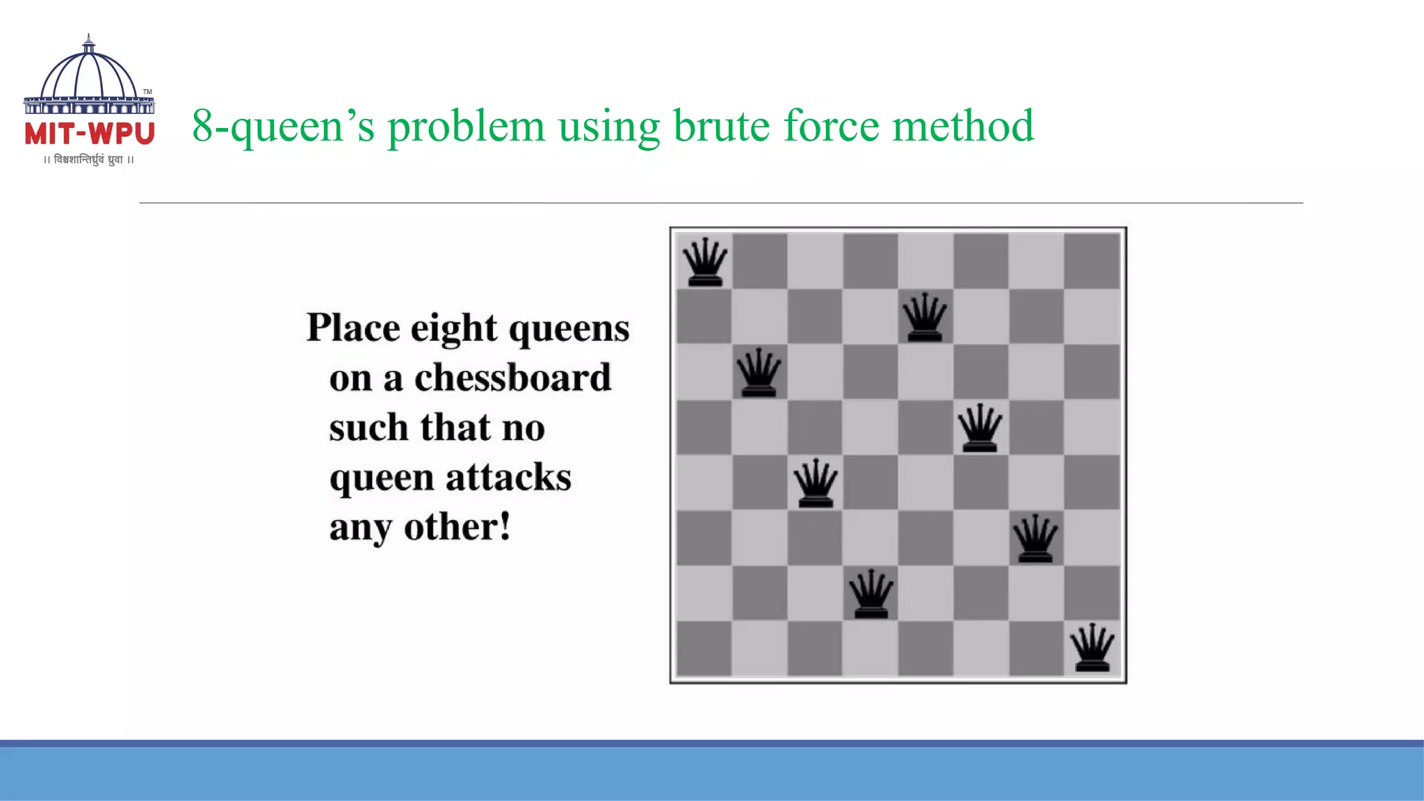 8-queen’s problem using brute force method
 