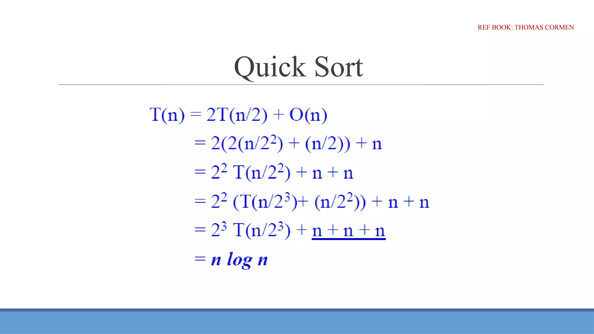 Quick Sort
REF BOOK: THOMAS CORMEN
 