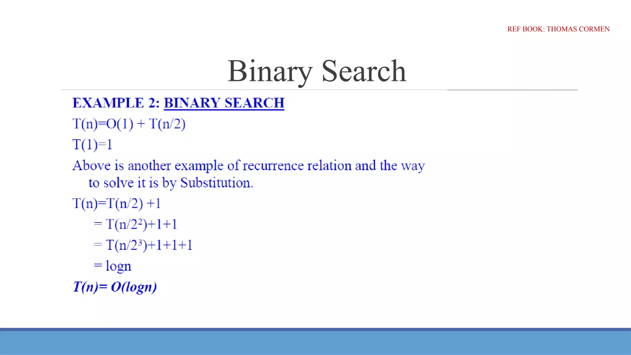 Binary Search
REF BOOK: THOMAS CORMEN
 