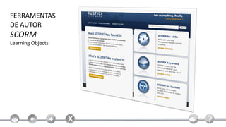 FERRAMENTAS
DE AUTOR
SCORM
Learning Objects
 