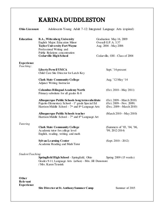 english major resumes