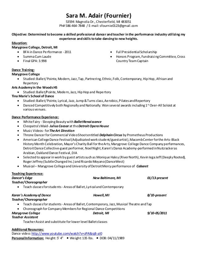 Dance Resume