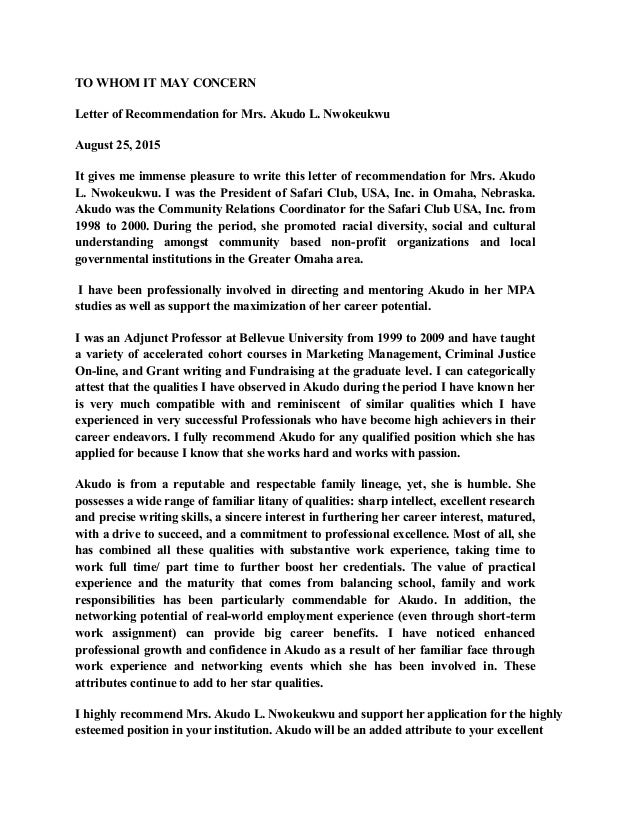 letter of recommendation from dr ben ebong it is with great pleasure that i write this letter of recommendation