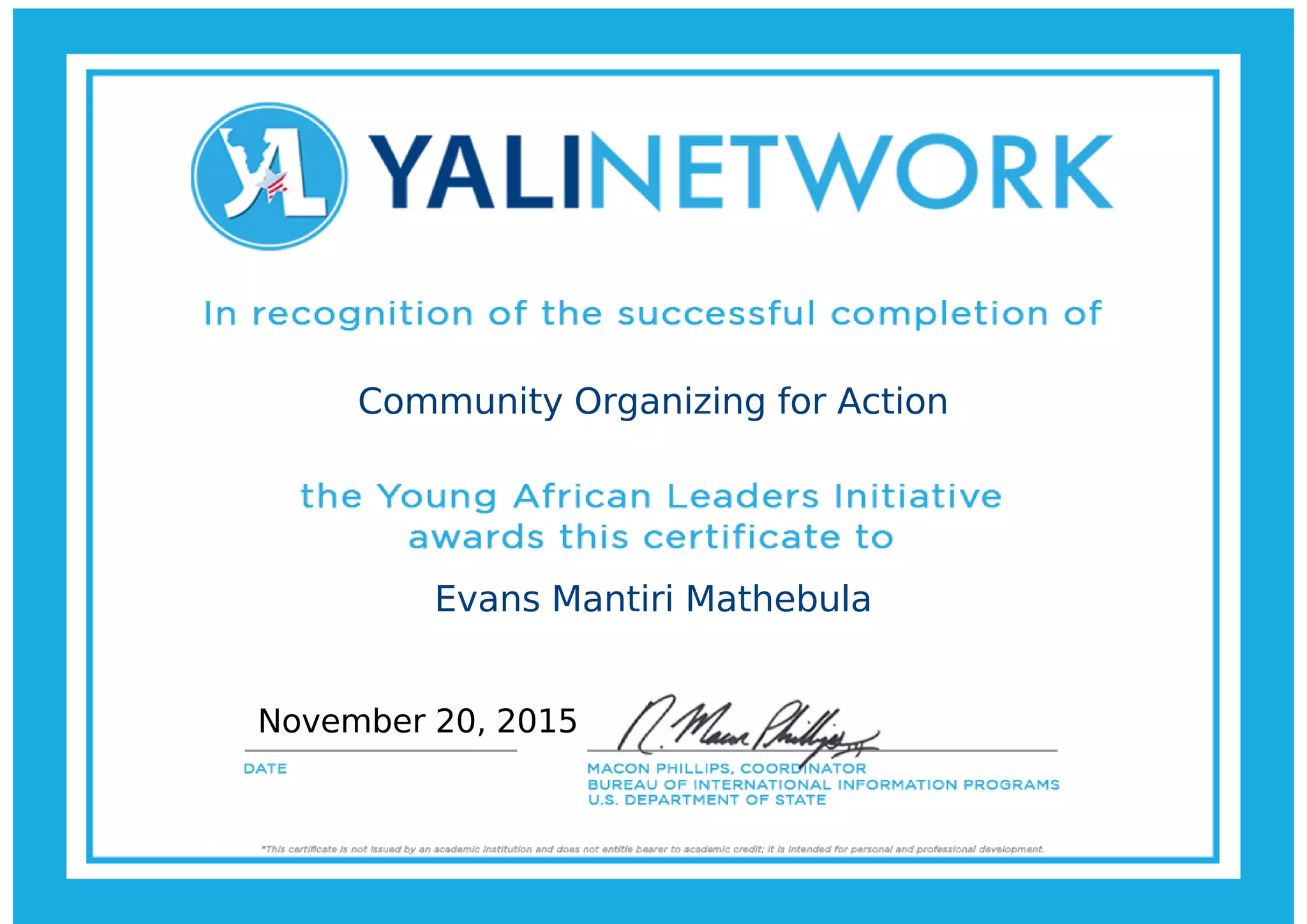 Community Organizing for Action
Evans Mantiri Mathebula
November 20, 2015