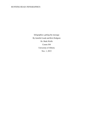 RUNNING HEAD: INFOGRAPHICS
Infographics: getting the message
By Jennifer Leask and Kris Hodgson
Dr. Mark Wolfe
Comm 504
University of Alberta
Nov. 1, 2015
 