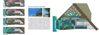 water bodies
green spaces
decks
built form - restaurant
s
u
n
s
e
t
d
e
c
k
main pool
s
u
n
s
e
t
d
e
c
k
s
u
n
s
e
t
d
e
c
k
deck deck
dance
floor 1
pool 4 pool 3
dance
floor 2
d.j. dance
floor 3
deck
pool 6
deck
pool 2
deck
deck
pool 1
pool 7
restaurant deck
restaurant / club
reception
restaurant deck
spa
reception
bar
kitchen
service
service entry
to restaurant
drive way
main entranceto villa
site plan
pool
The clients were to use a property on Ashwem beach as part of the popular
Sunburn Music Festival. Since the property abutted the beach we decided
build permanent structure only on the rear part of the property. The rear
end of the plot has 25 villas. The restaurant is also positioned away
from the beach yet facing it. The approach to the beach is an interesting
mix of water bodies, pools, decks, walkways and green spaces. There
is no actual built structure on the beach front. The idea was to have the
design really clean and simple, so it didn’t distract from the view. One
was expected to look outward and take in the exterior. The challenge
was to keep a minimalist design so customers could enjoy the landscape
and the beach environment the site offered. The idea was to mix white
with wood to give the restaurant a stylish and relaxing atmosphere. The
design inspiration came from the amazing scene of the Arabian Sea where
the blue sea and the white sands make people feel relaxing and fresh.
Resort in Ashwem, Goa, India
 