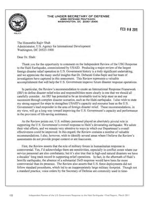 Independent Review of the U.S. Government Response to the Haiti Earthquake • Final Report, March 2011122
 