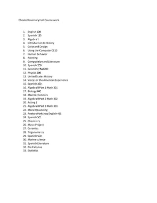 Choate Rosemary Hall Course work DOCX
