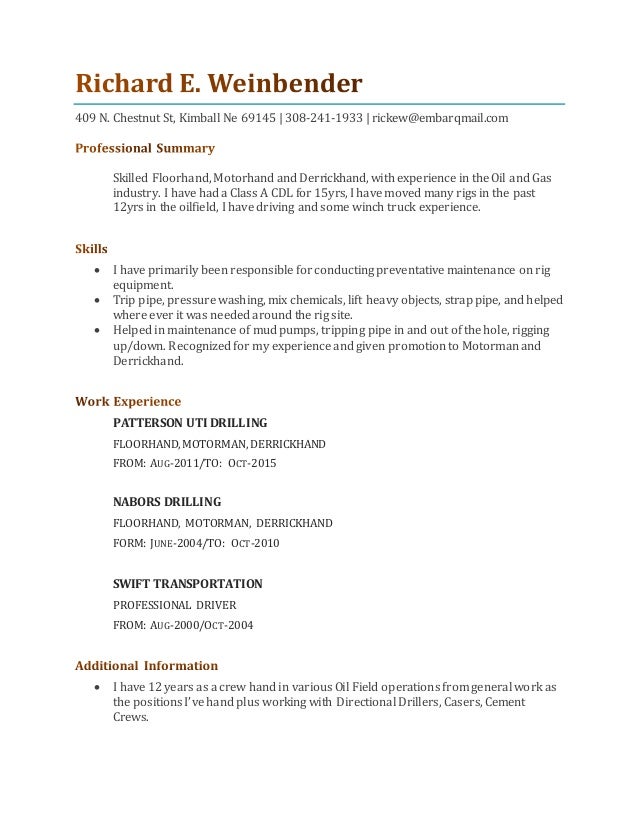 my resume for motorman